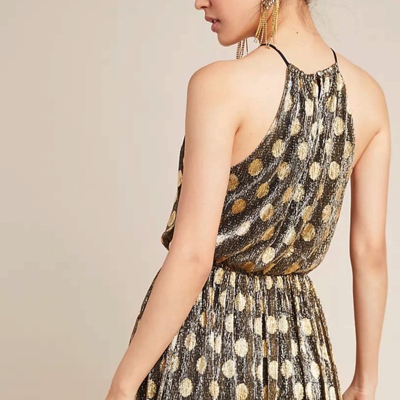Anthropologie Metallic Polka Dot Halter Midi Dress - Picture 7 of 11